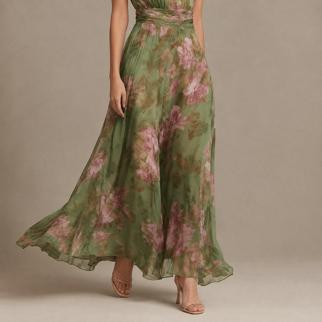 Anais | Floral Halterneck Chiffon Midi Dress