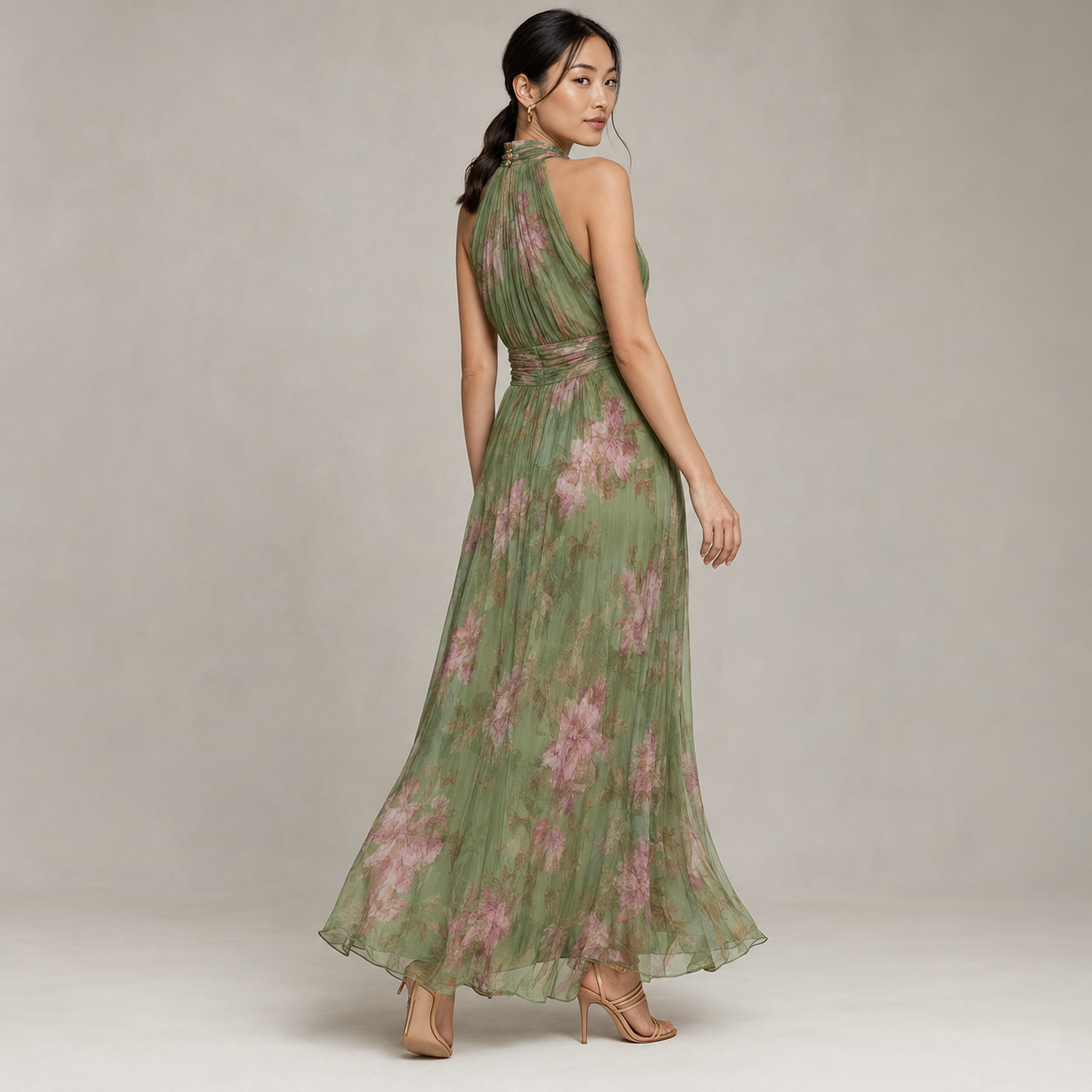 Anais | Floral Halterneck Chiffon Midi Dress