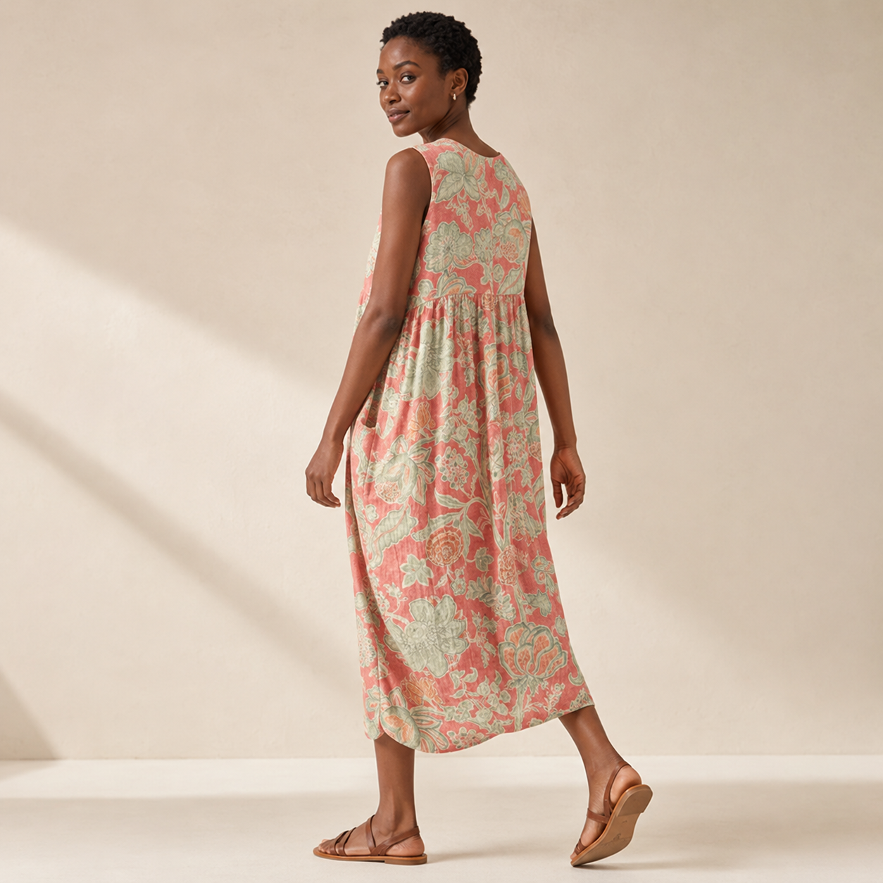 Seraphine | Sleeveless Floral Print Relaxed-Fit Midi Dress