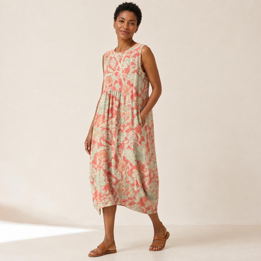 Seraphine | Sleeveless Floral Print Relaxed-Fit Midi Dress