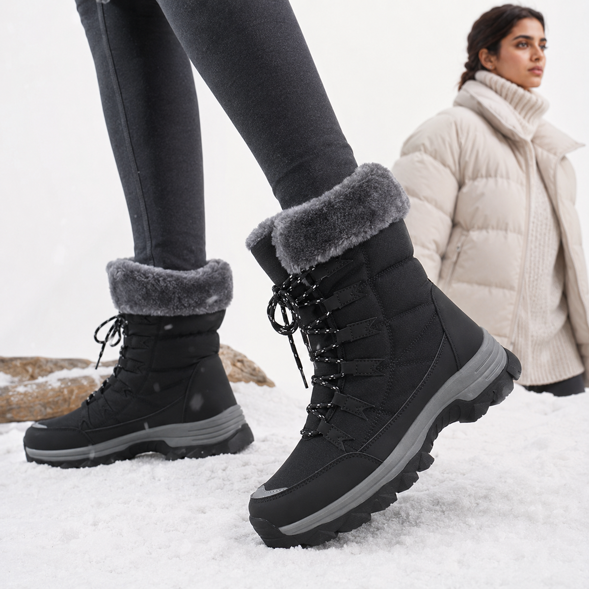 Seraphina | Faux Fur Lined Lace-Up Winter Boots