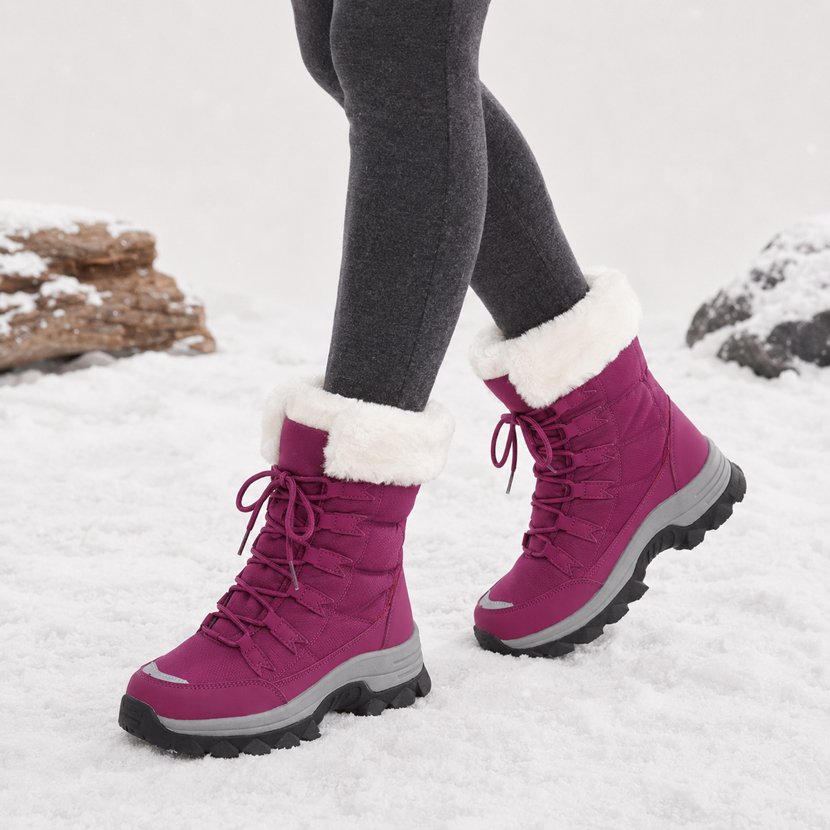 Seraphina | Faux Fur Lined Lace-Up Winter Boots