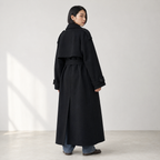 Seraphina | Black Double-Breasted Long Trench Coat