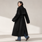 Seraphina | Black Double-Breasted Long Trench Coat