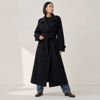 Seraphina | Black Double-Breasted Long Trench Coat
