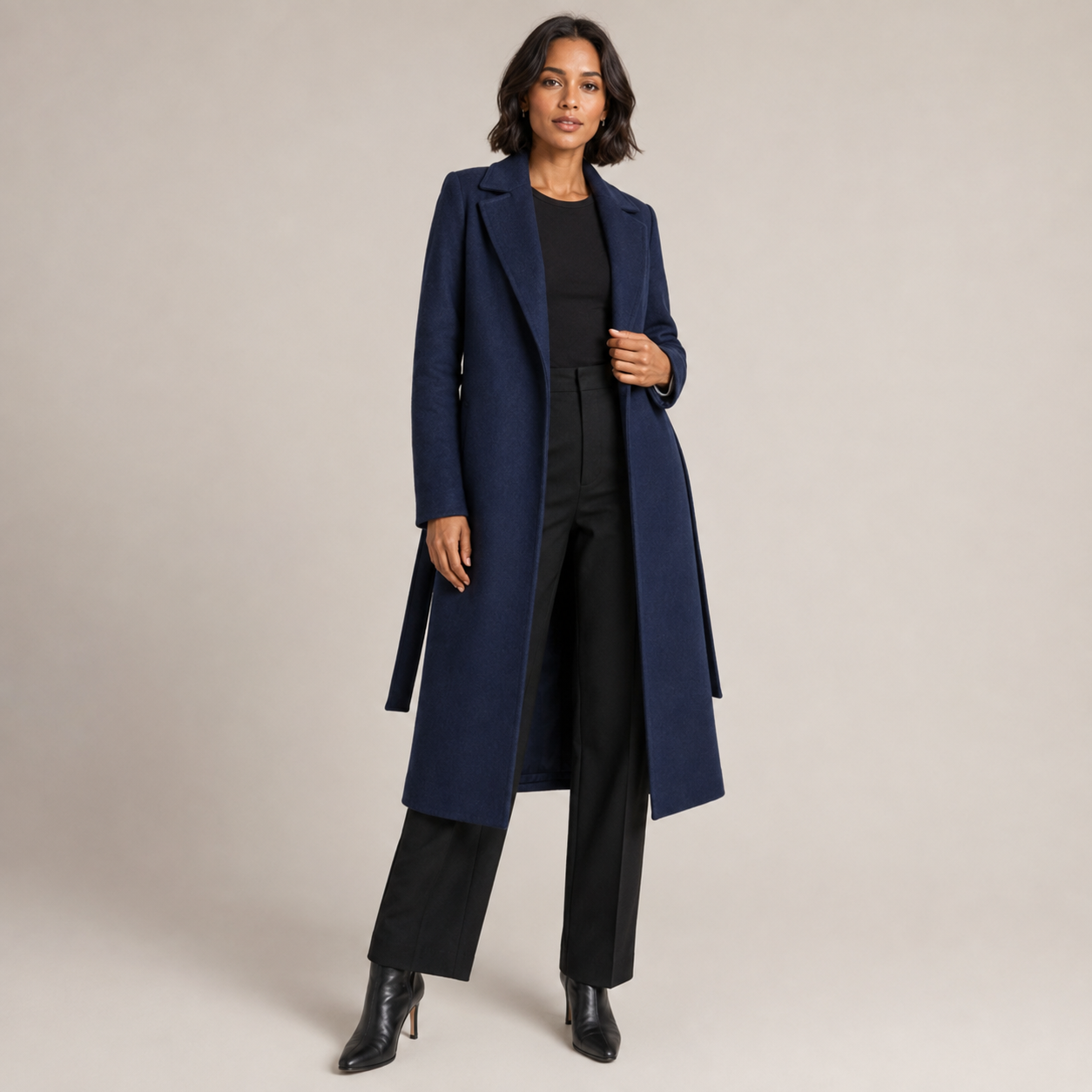 Cecilia | Wool-Blend Trench Coat with Belted Waist