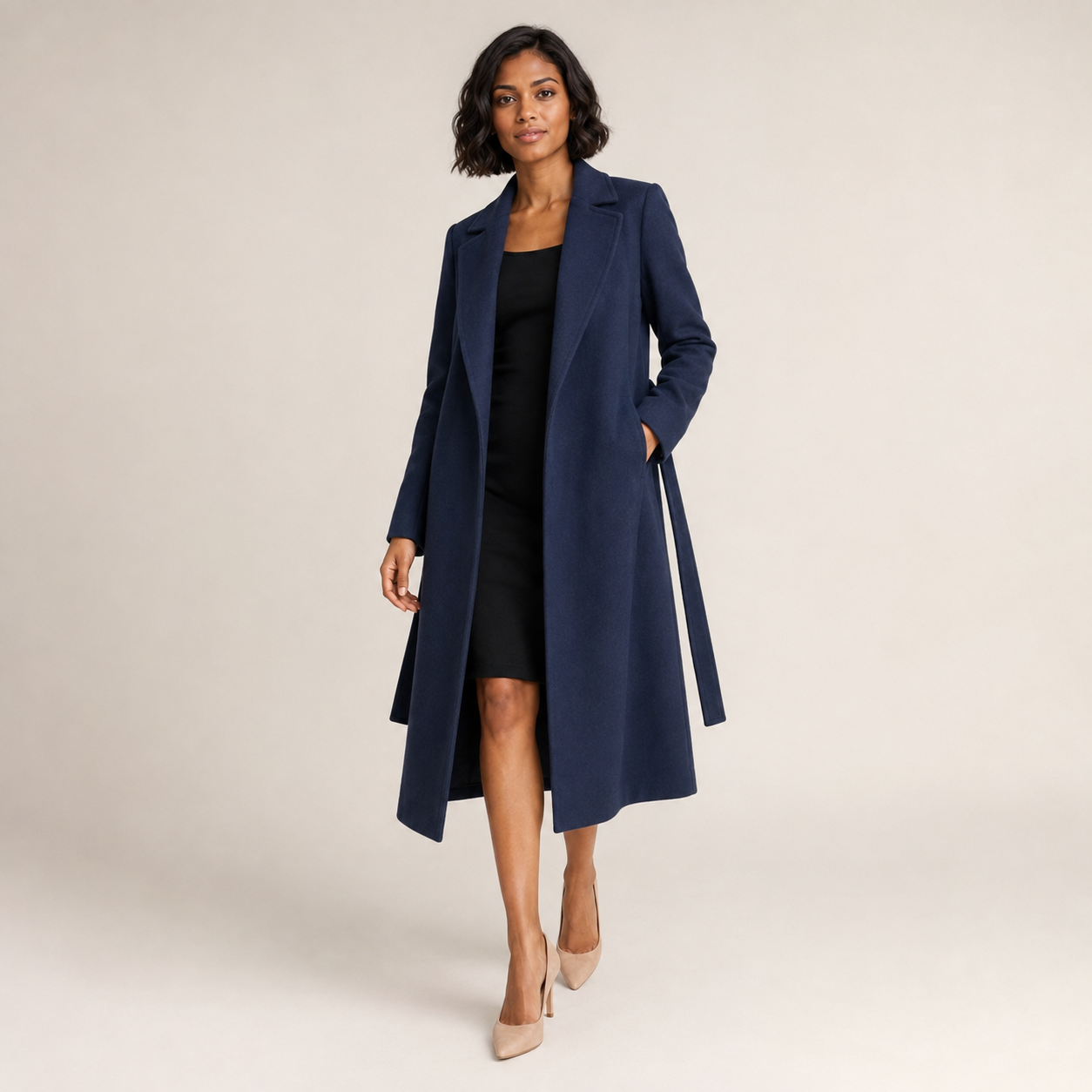 Cecilia | Wool-Blend Trench Coat with Belted Waist
