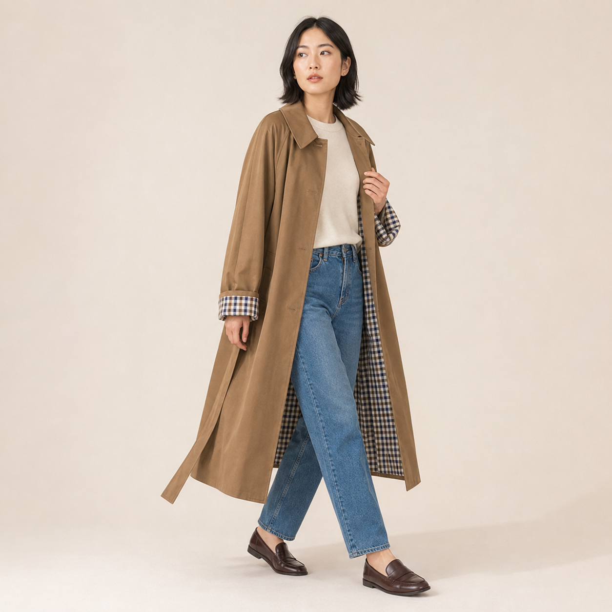 Harriet | Oversized Cotton-Blend Trench Coat with Plaid Lining