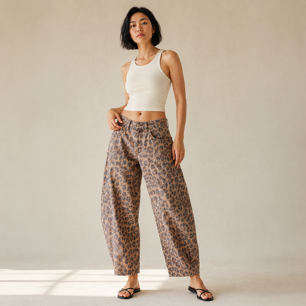 Genevra | Brown Leopard Print Baggy Jeans