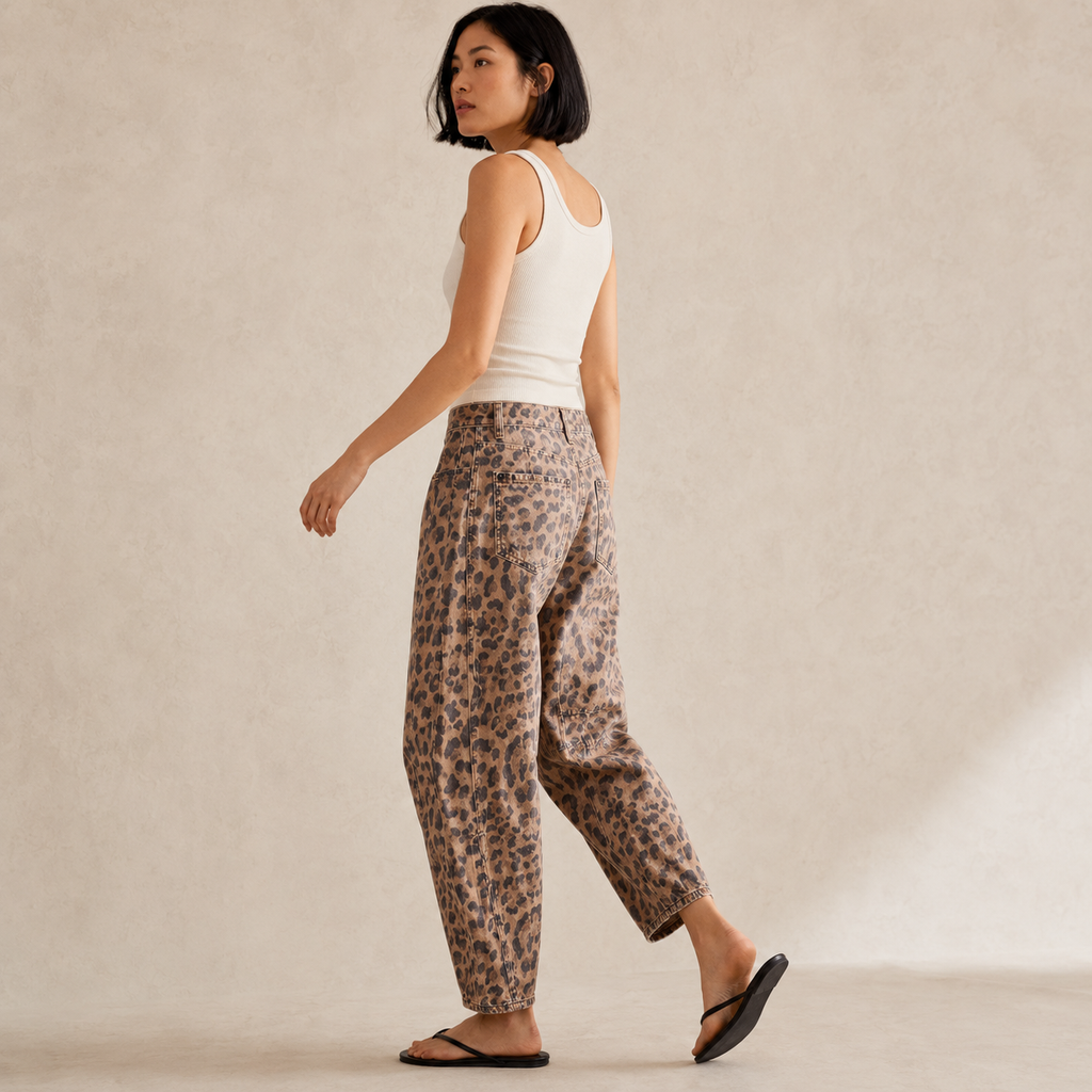 Genevra | Brown Leopard Print Baggy Jeans