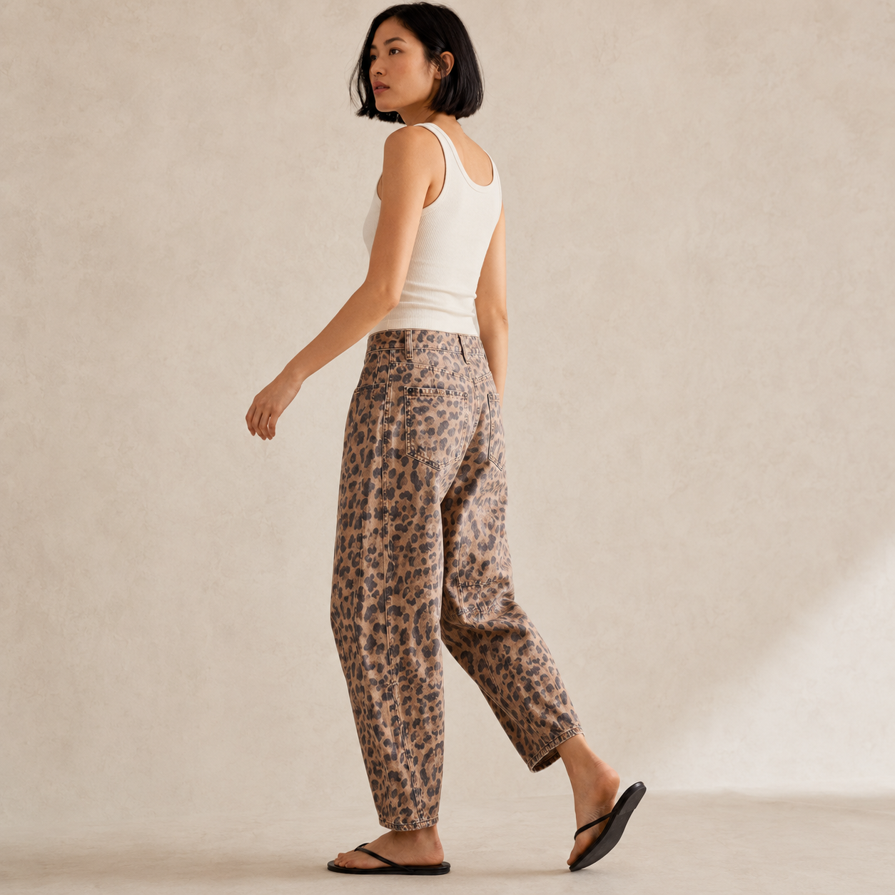 Genevra | Brown Leopard Print Baggy Jeans