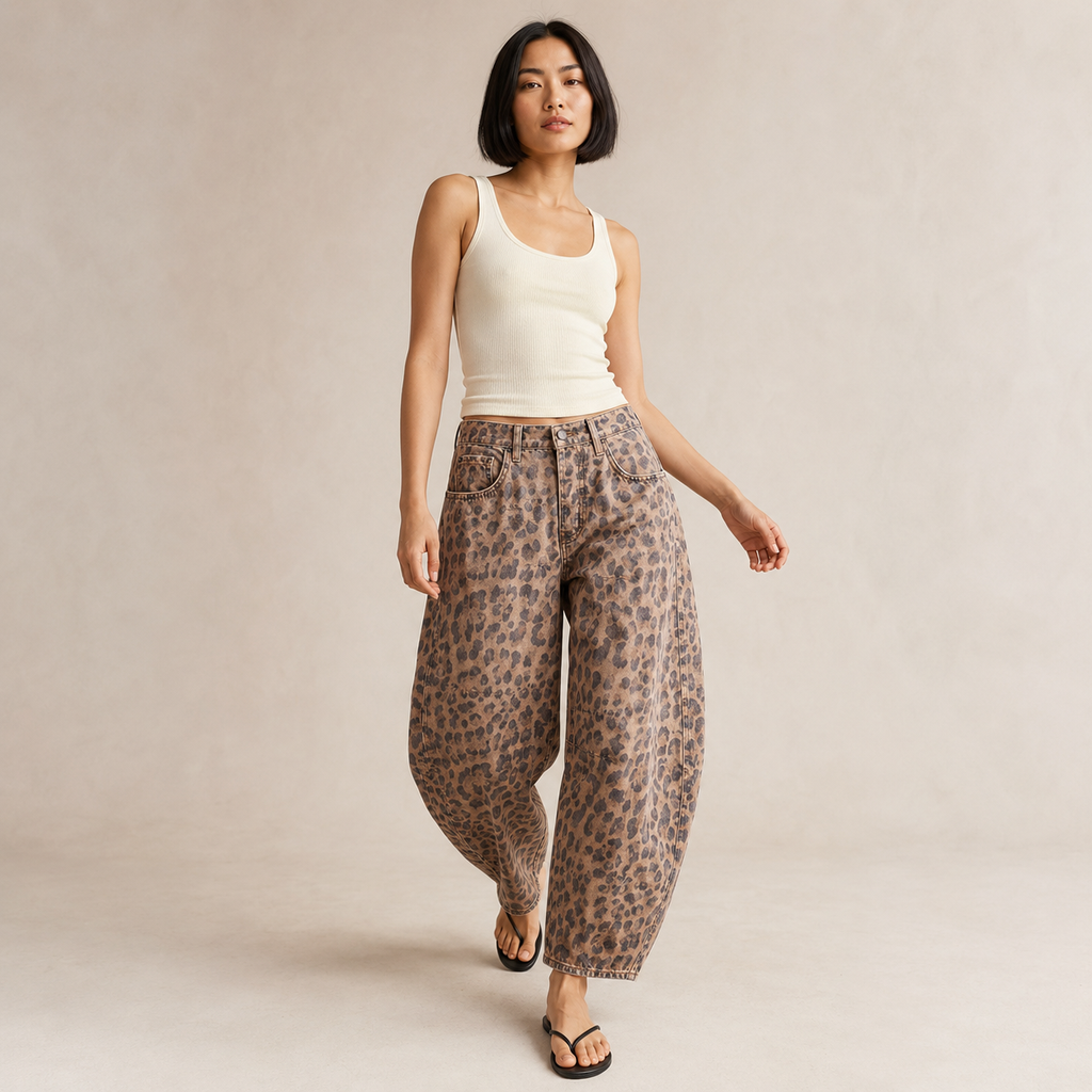 Genevra | Brown Leopard Print Baggy Jeans