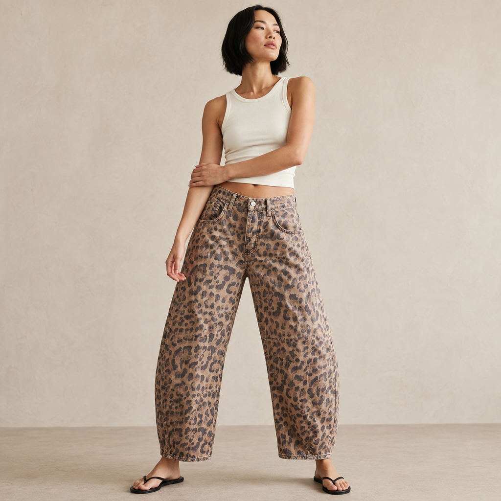 Genevra | Brown Leopard Print Baggy Jeans