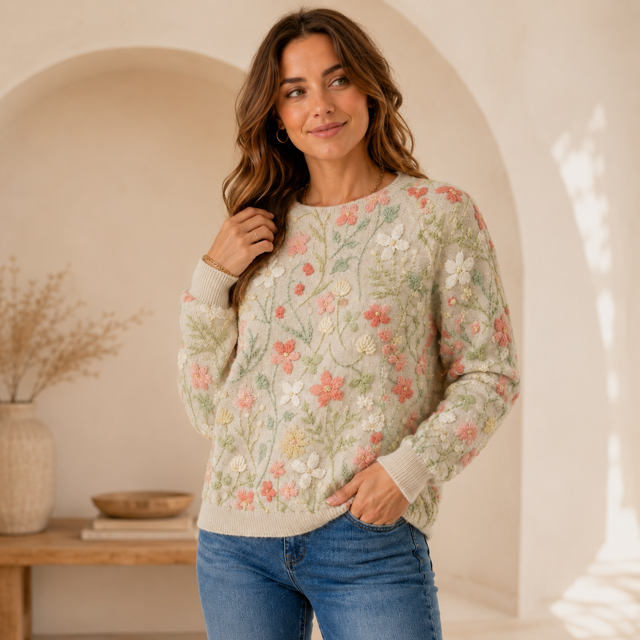 Daphne | Floral Embroidered Knit Women's Jumper