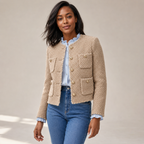 Thea | Cropped Tweed Blazer with Gold Buttons