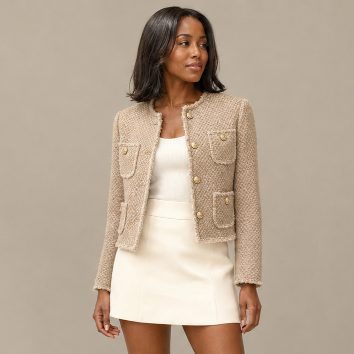 Thea | Cropped Tweed Blazer with Gold Buttons
