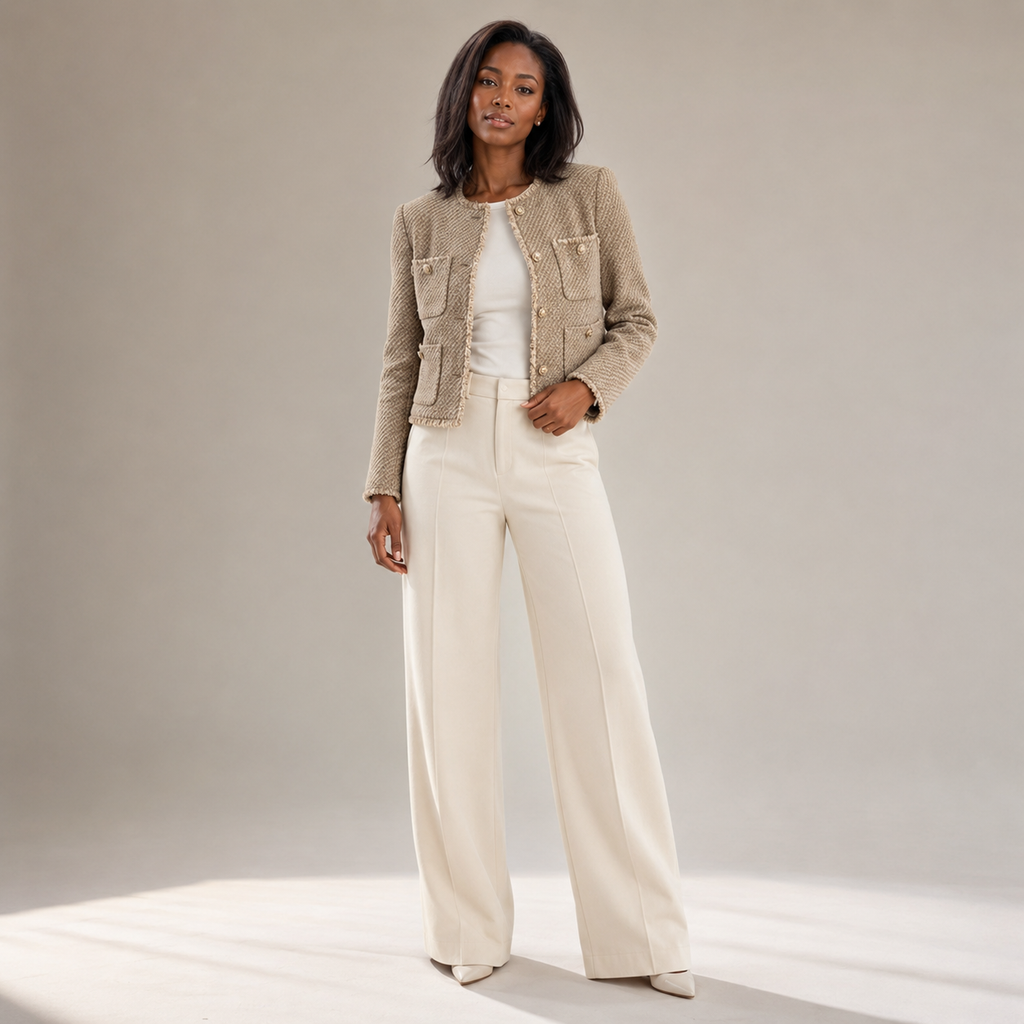 Thea | Cropped Tweed Blazer with Gold Buttons