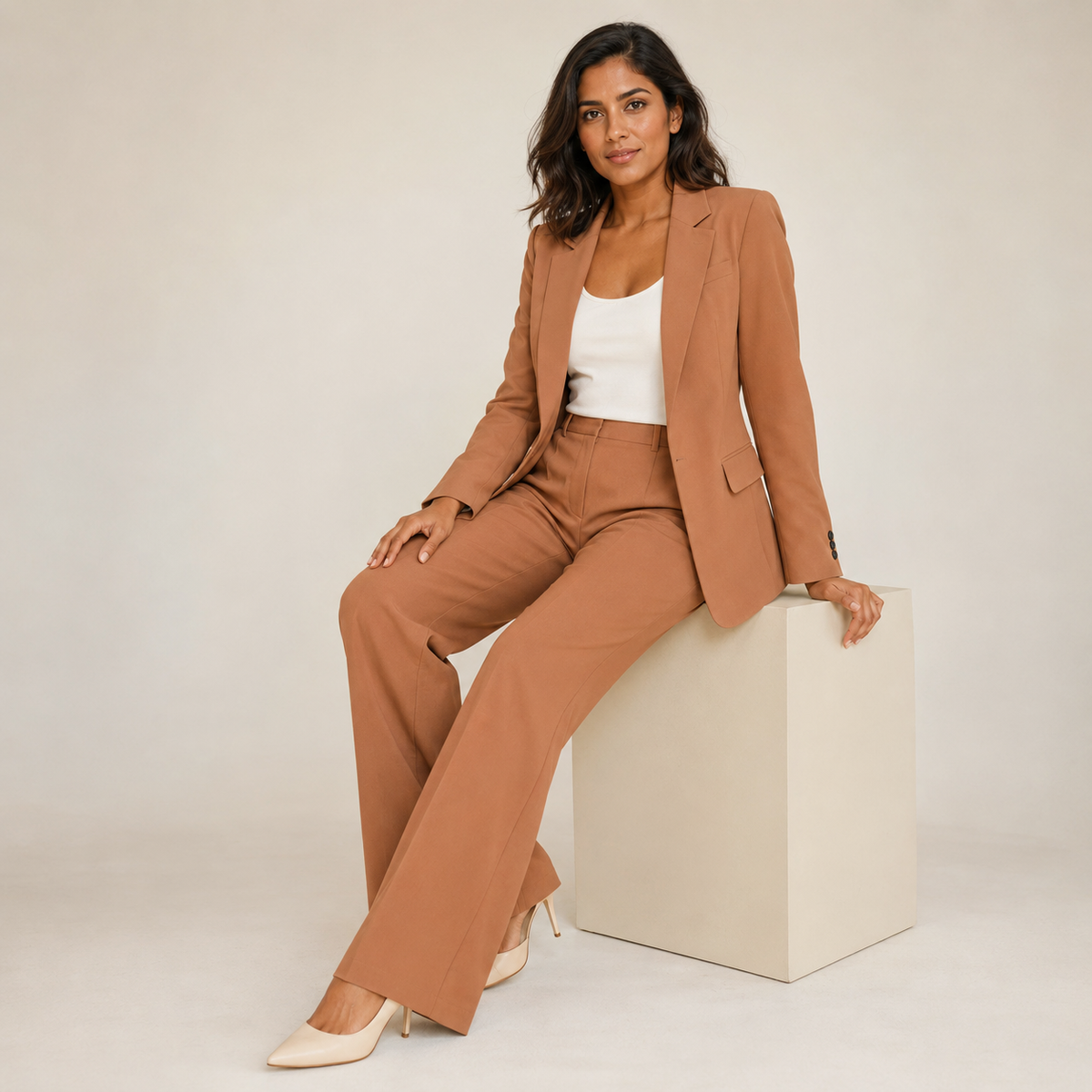 Mia | Tailored Long Blazer & Straight-Leg Trouser Set