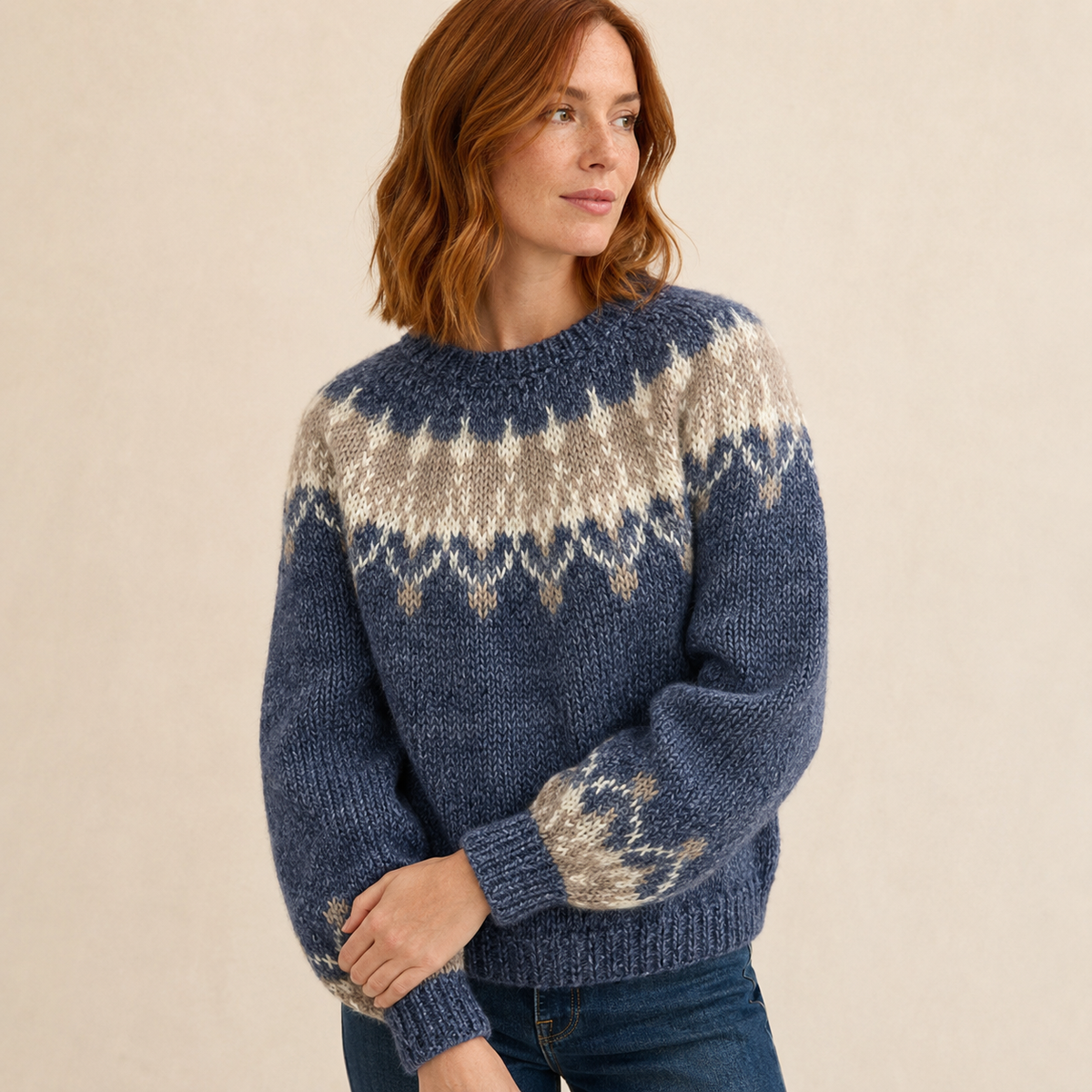 Elara | Relaxed Patterned Round Neck Knit Jumper