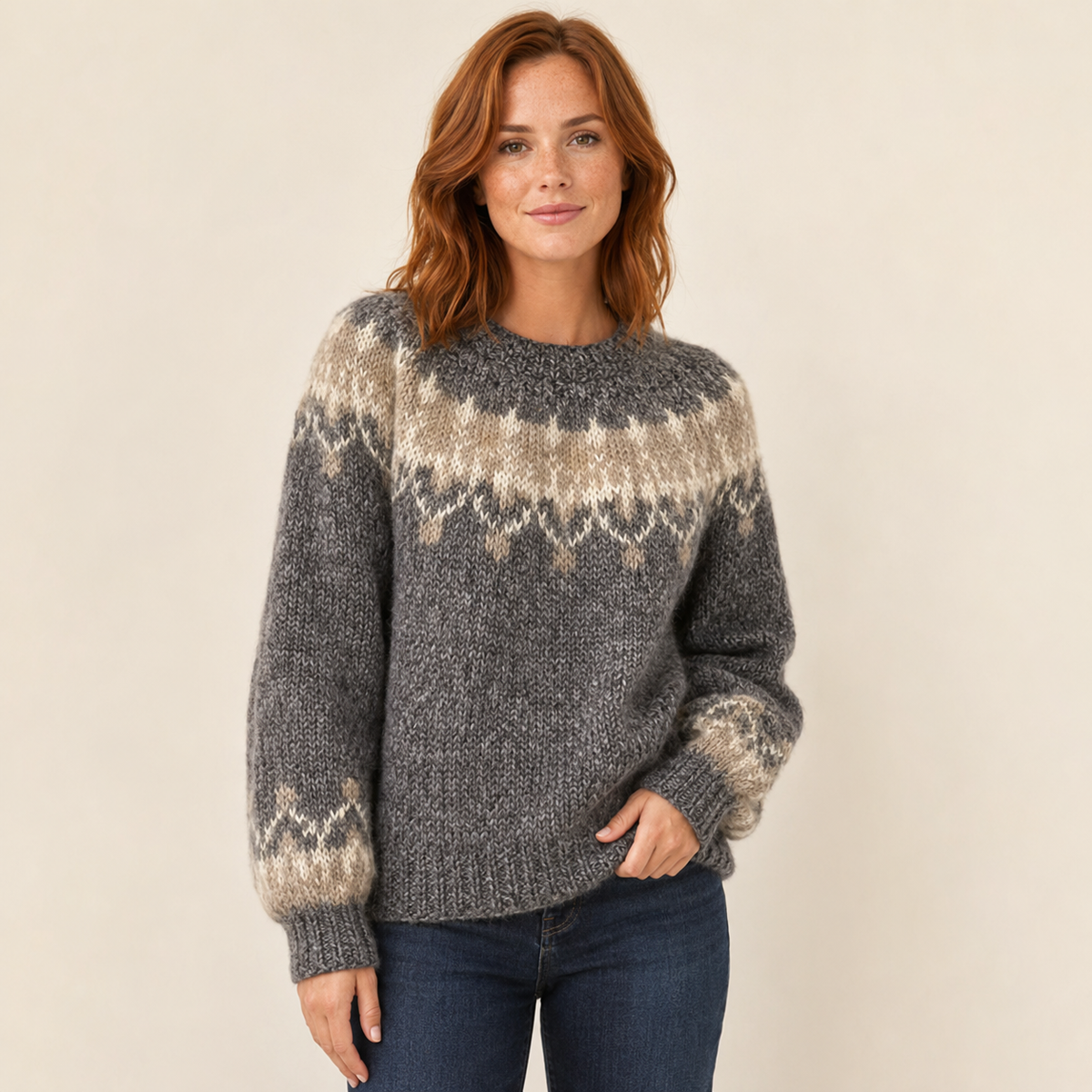 Elara | Relaxed Patterned Round Neck Knit Jumper