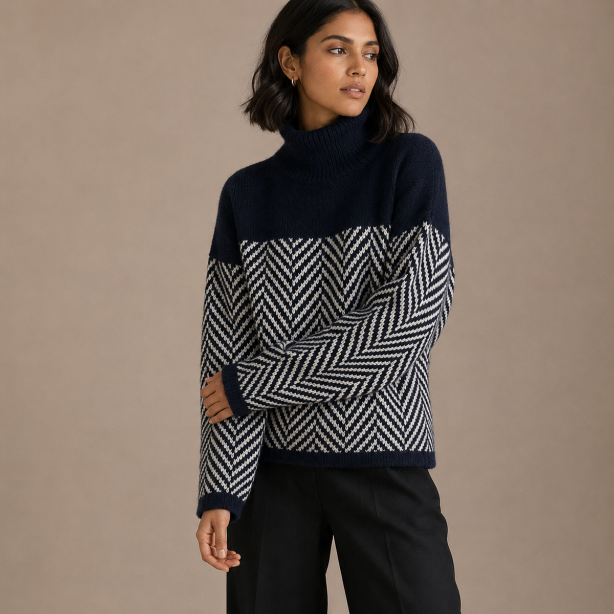 Isolde | Oversized Herringbone Turtleneck Sweater
