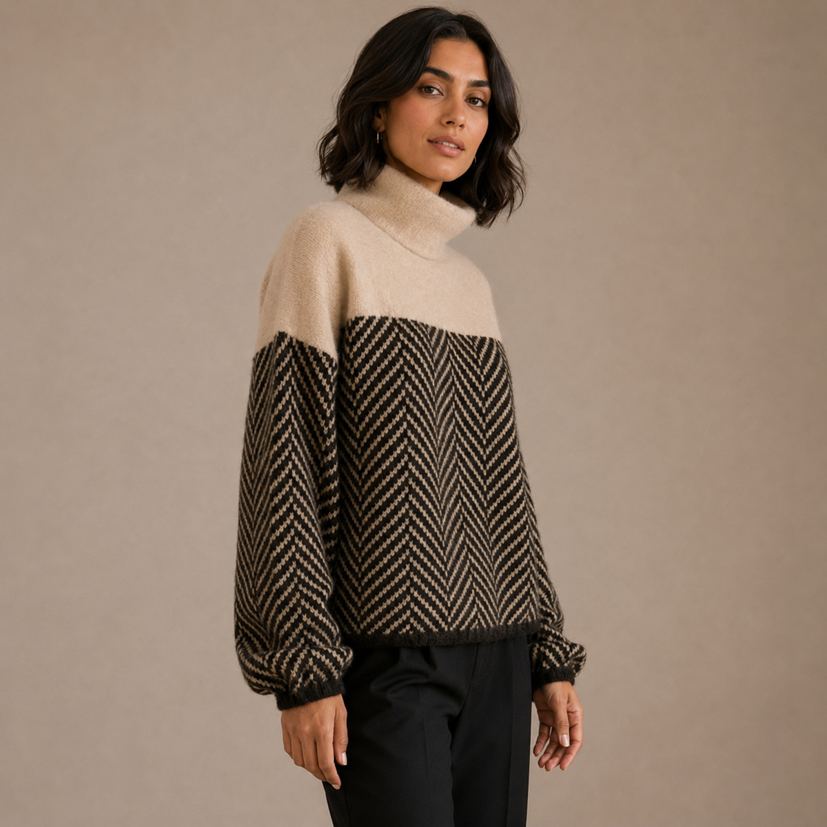 Isolde | Oversized Herringbone Turtleneck Sweater