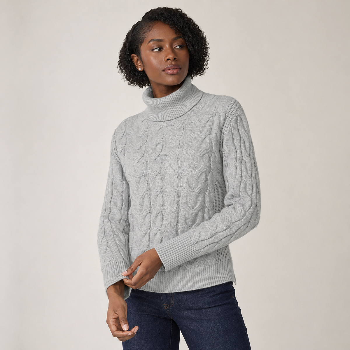 Guinevere | Roll Neck Jumper with Cable Knit Texture