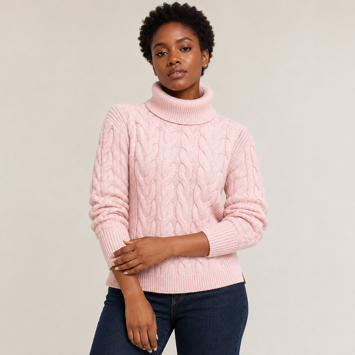 Guinevere | Roll Neck Jumper with Cable Knit Texture