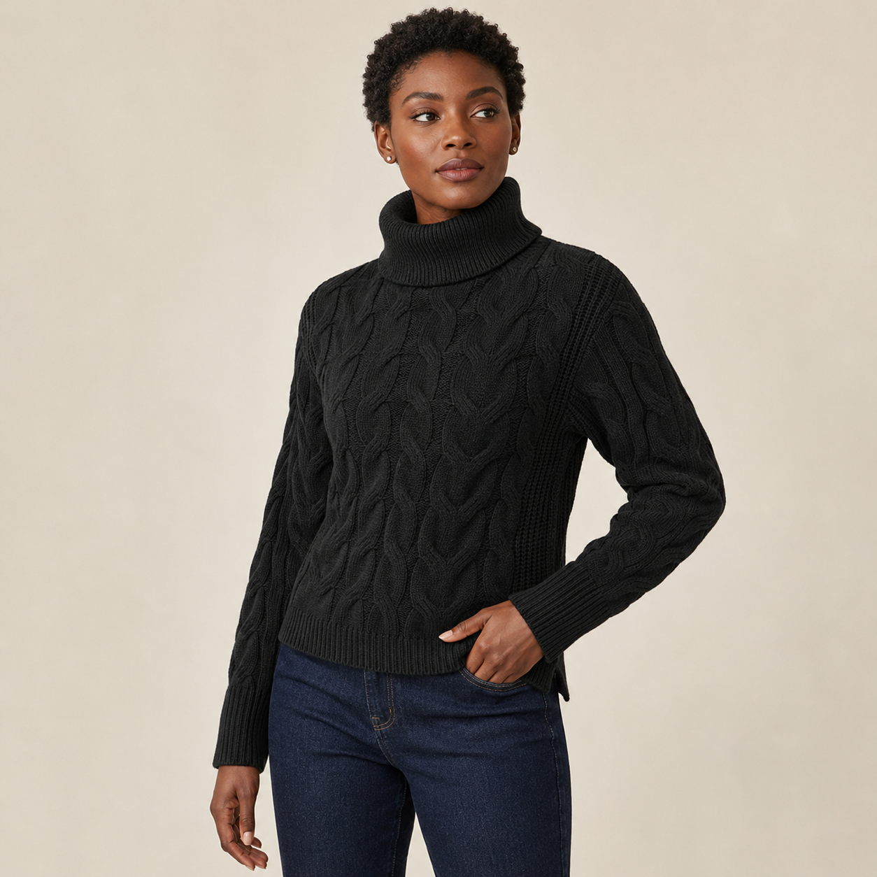 Guinevere | Roll Neck Jumper with Cable Knit Texture