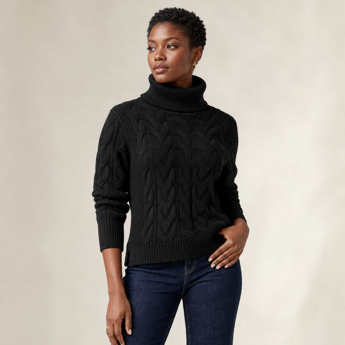 Guinevere | Roll Neck Jumper with Cable Knit Texture