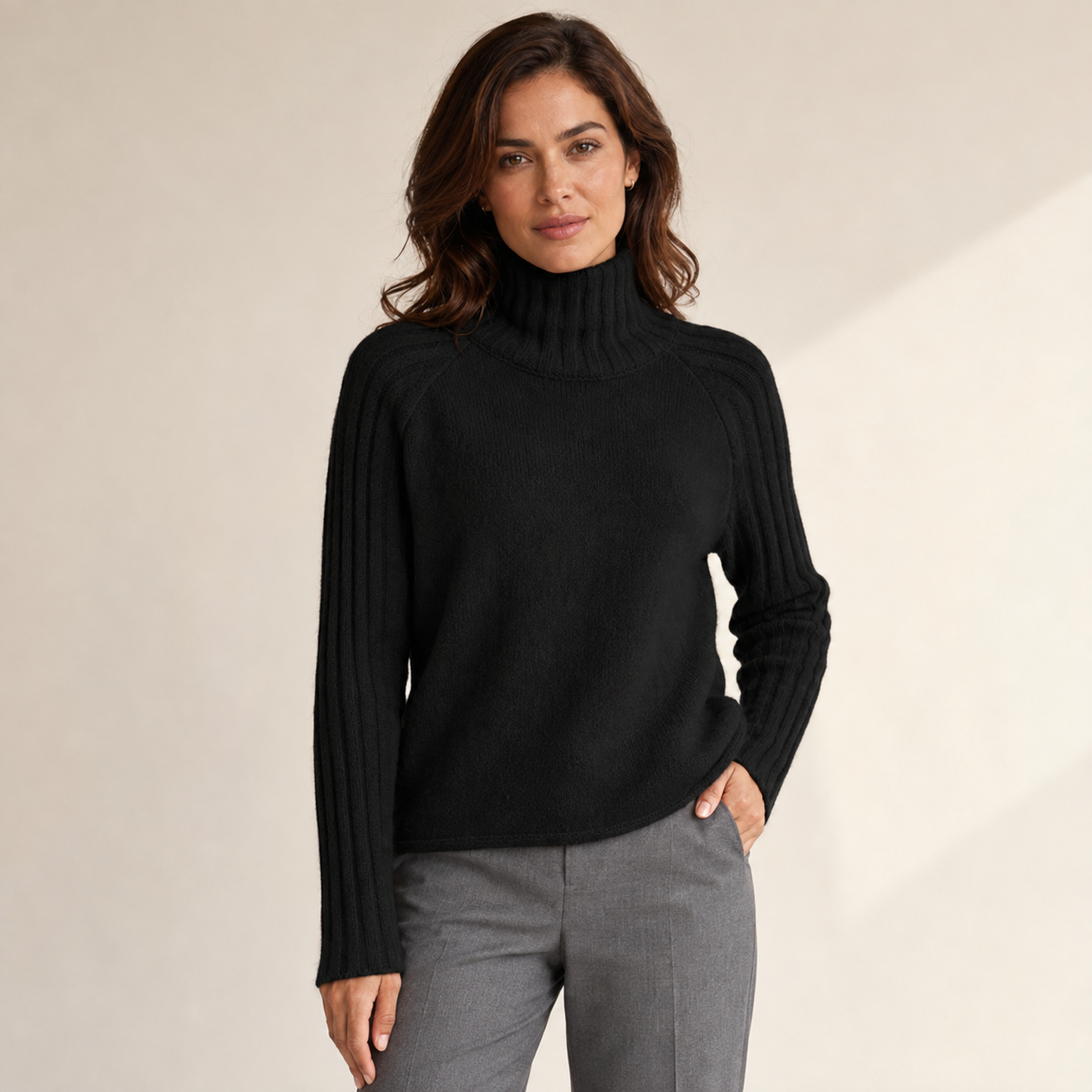 Beatrice | Pink Turtleneck Sweater with Relaxed Ribbed Fit
