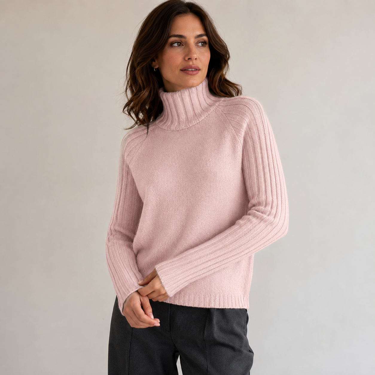 Beatrice | Pink Turtleneck Sweater with Relaxed Ribbed Fit