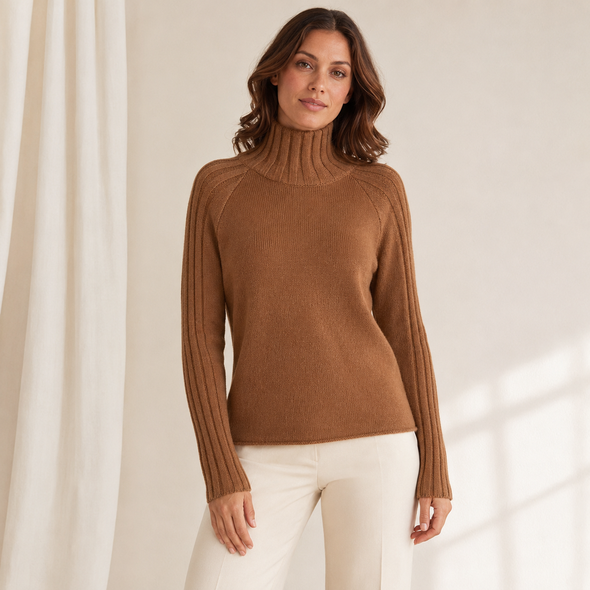 Beatrice | Pink Turtleneck Sweater with Relaxed Ribbed Fit