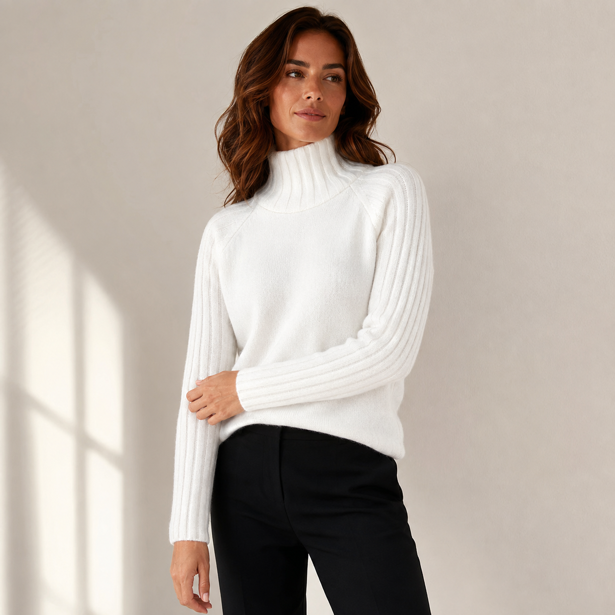 Beatrice | Pink Turtleneck Sweater with Relaxed Ribbed Fit