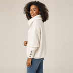 Eloise | White Polo Neck Jumper with Button Sleeve Detail