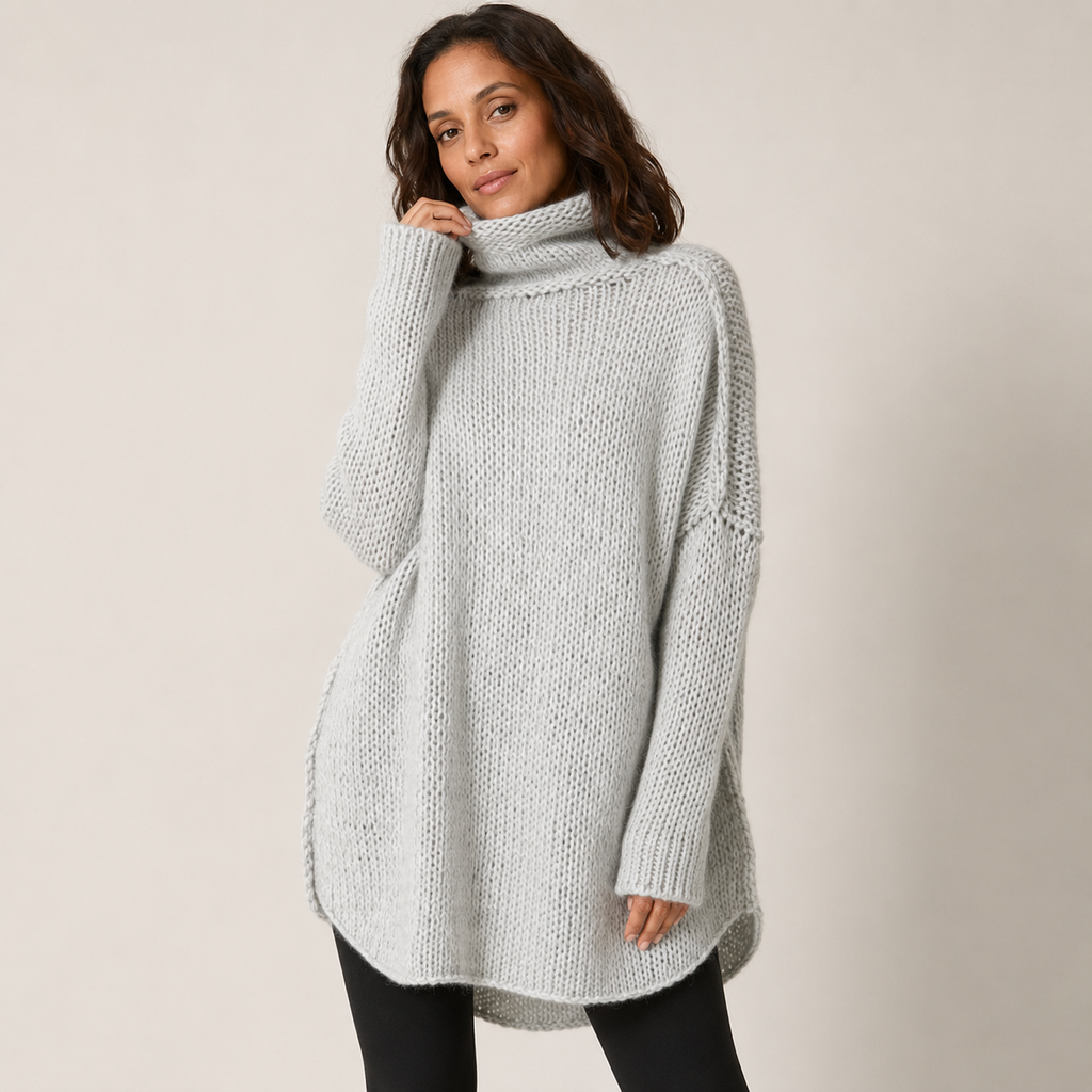 Ottilie | Chunky Polo Neck Jumper with Oversized Longline Fit