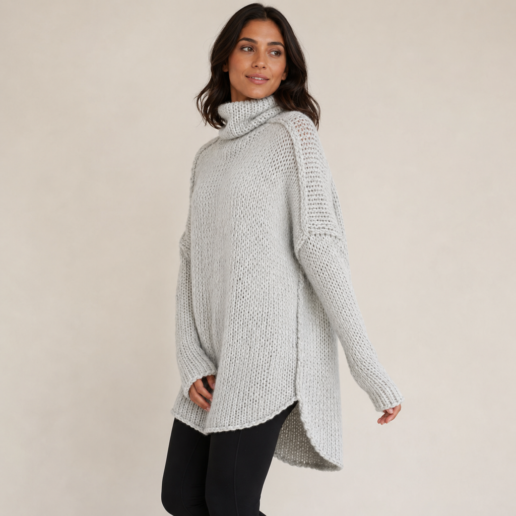 Ottilie | Chunky Polo Neck Jumper with Oversized Longline Fit