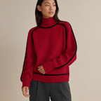 Solenne | Red Polo Neck Jumper with Contrast Stripe Detail
