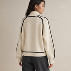 Solenne | Red Polo Neck Jumper with Contrast Stripe Detail