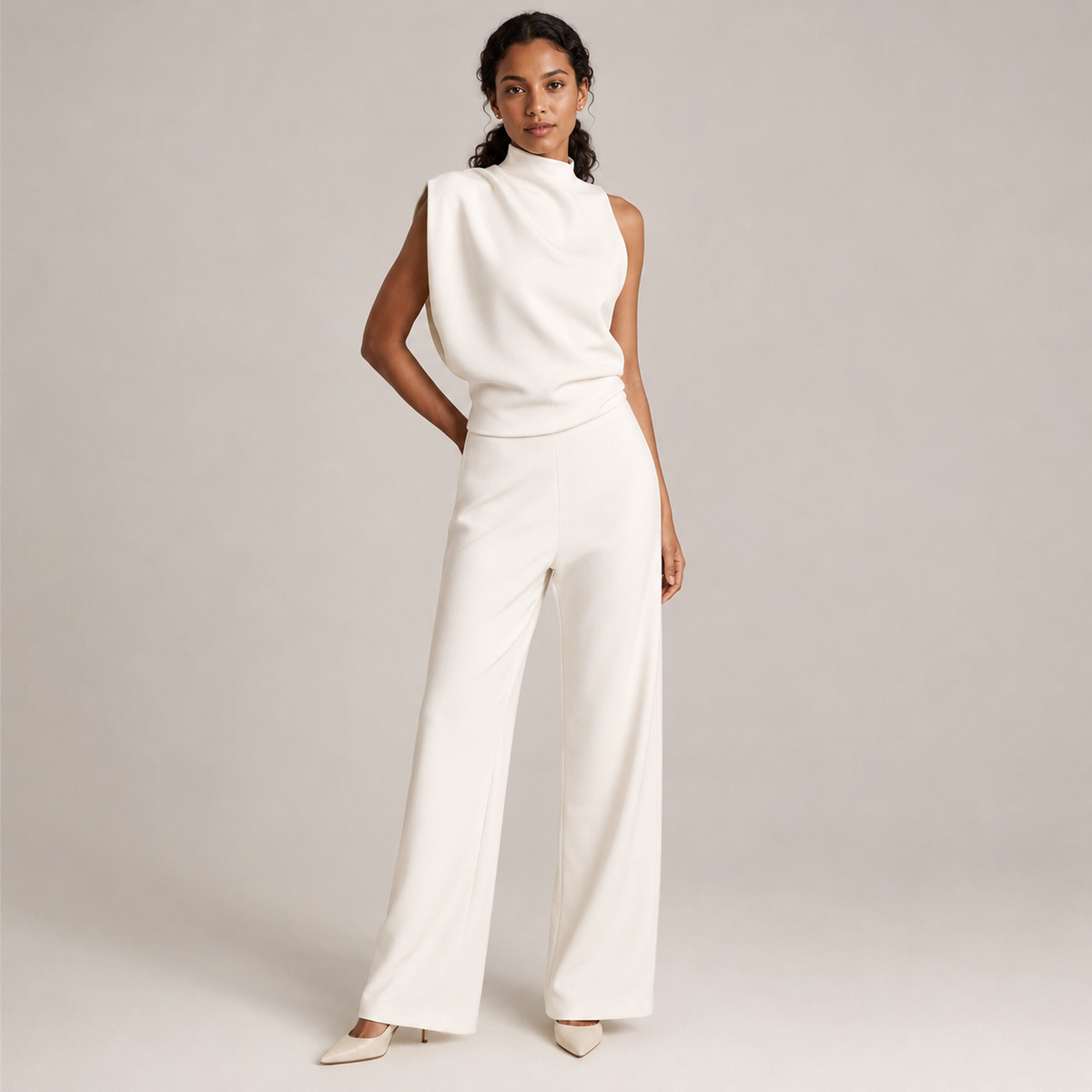 Seraphina | High Neck Asymmetric Wide-Leg Jumpsuit