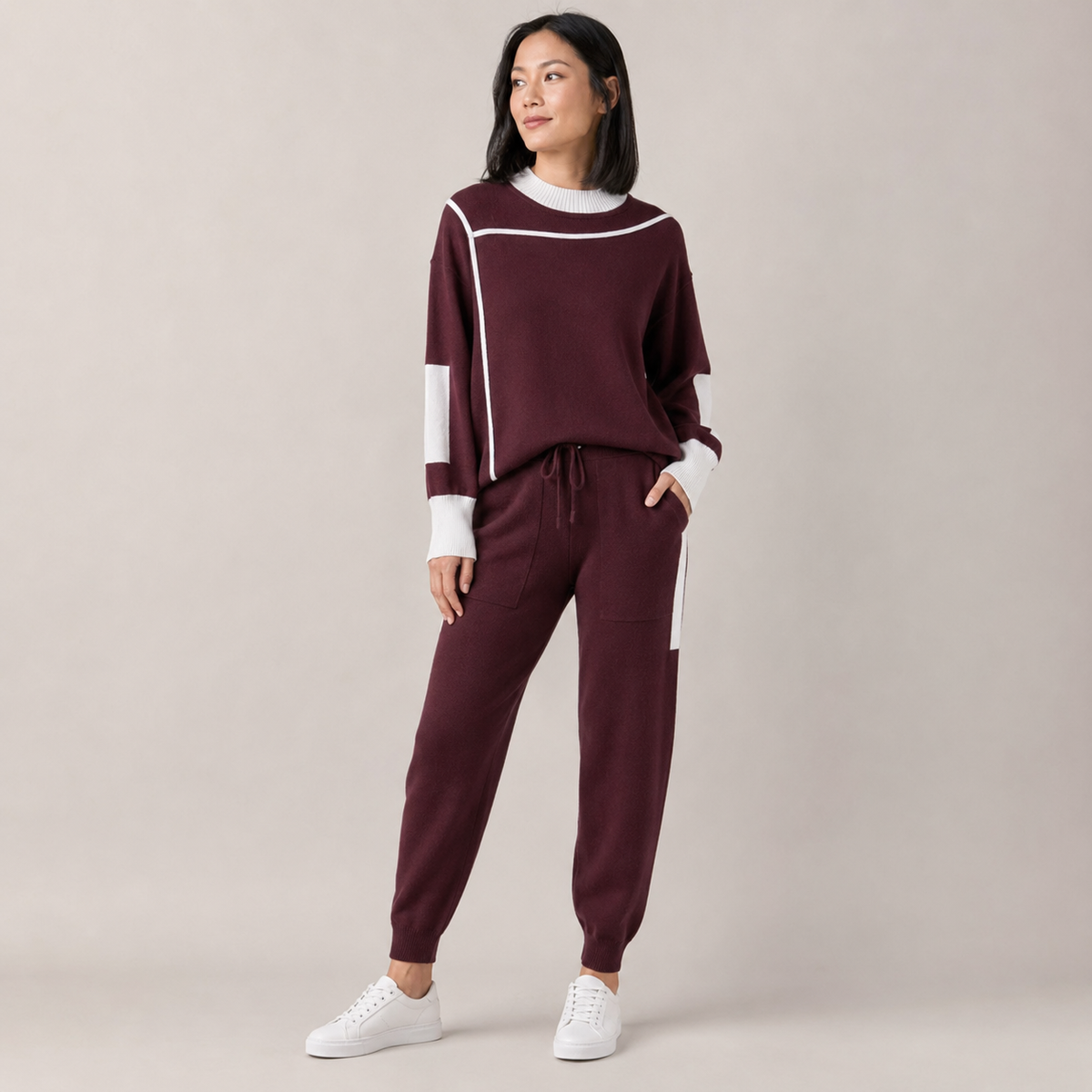 Amelie | Relaxed Contrast-Trim Knit Jogger Set