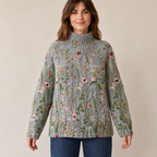 Florienne | Floral Embroidered Turtleneck Sweater with Relaxed Knit Fit