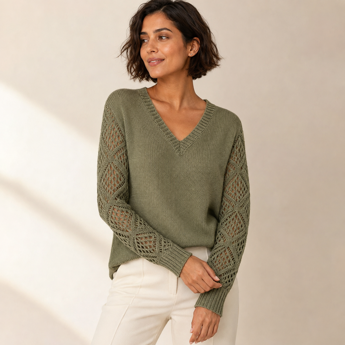 Winnifred | V-Neck Hollow-Sleeve Knit Sweater