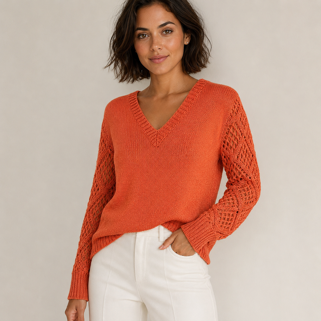 Winnifred | V-Neck Hollow-Sleeve Knit Sweater