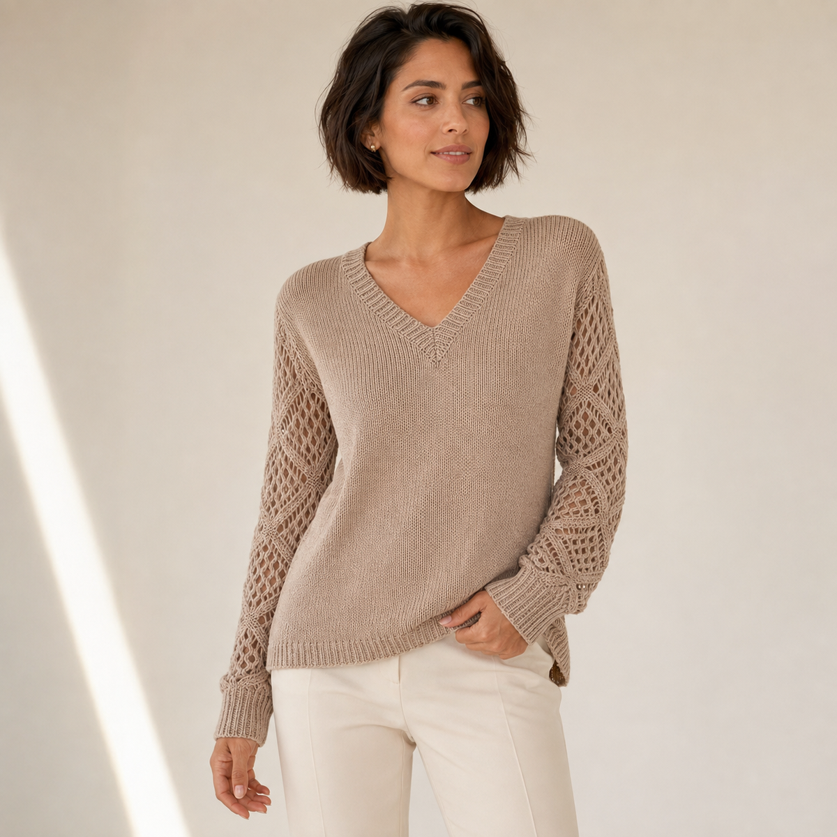 Winnifred | V-Neck Hollow-Sleeve Knit Sweater