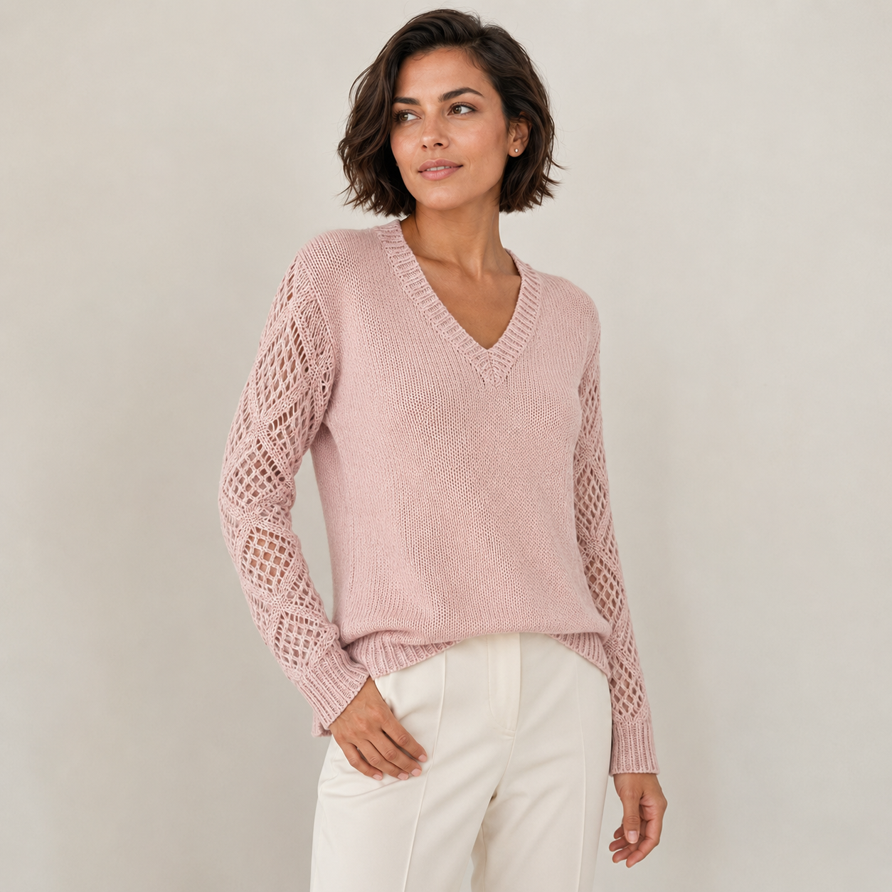 Winnifred | V-Neck Hollow-Sleeve Knit Sweater