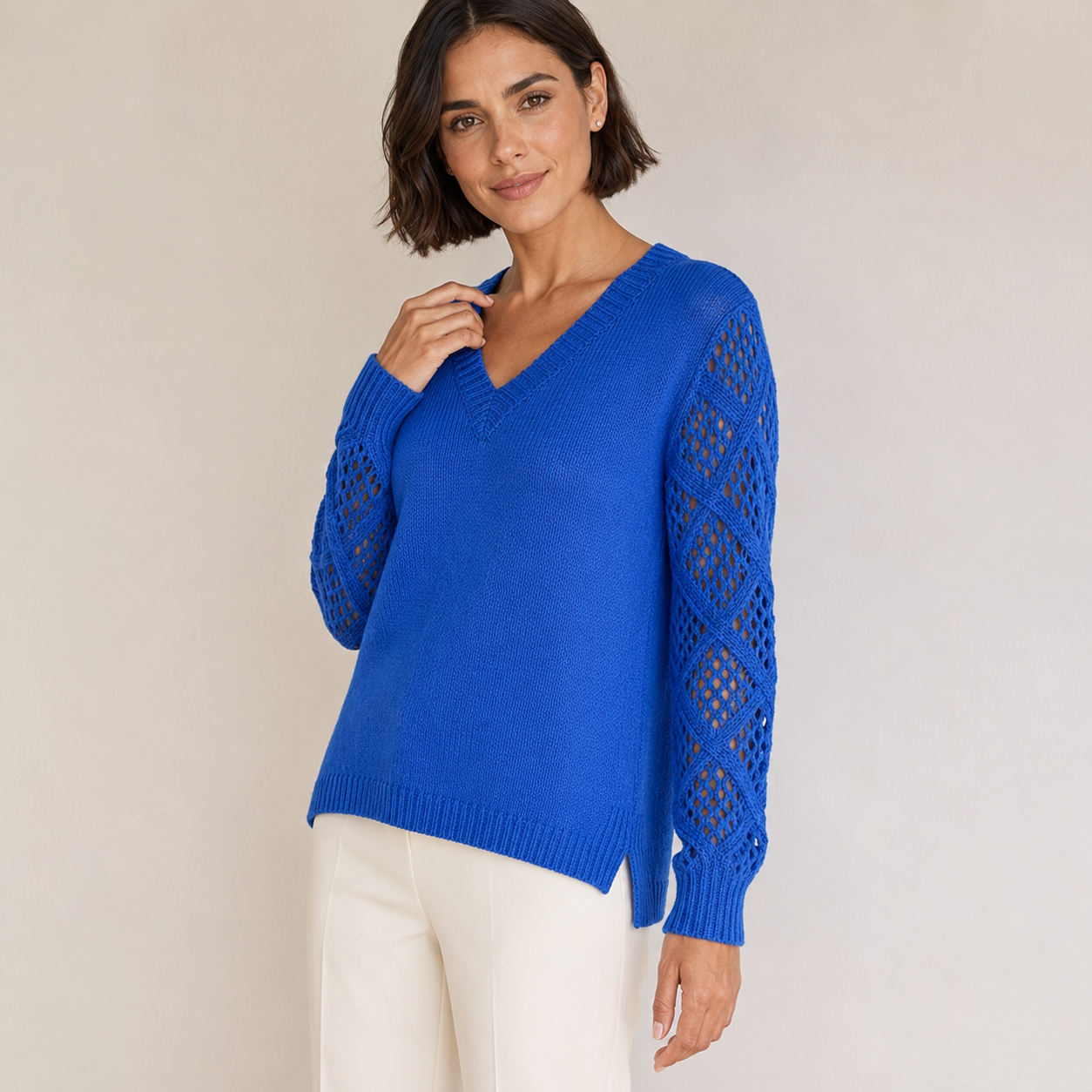 Winnifred | V-Neck Hollow-Sleeve Knit Sweater