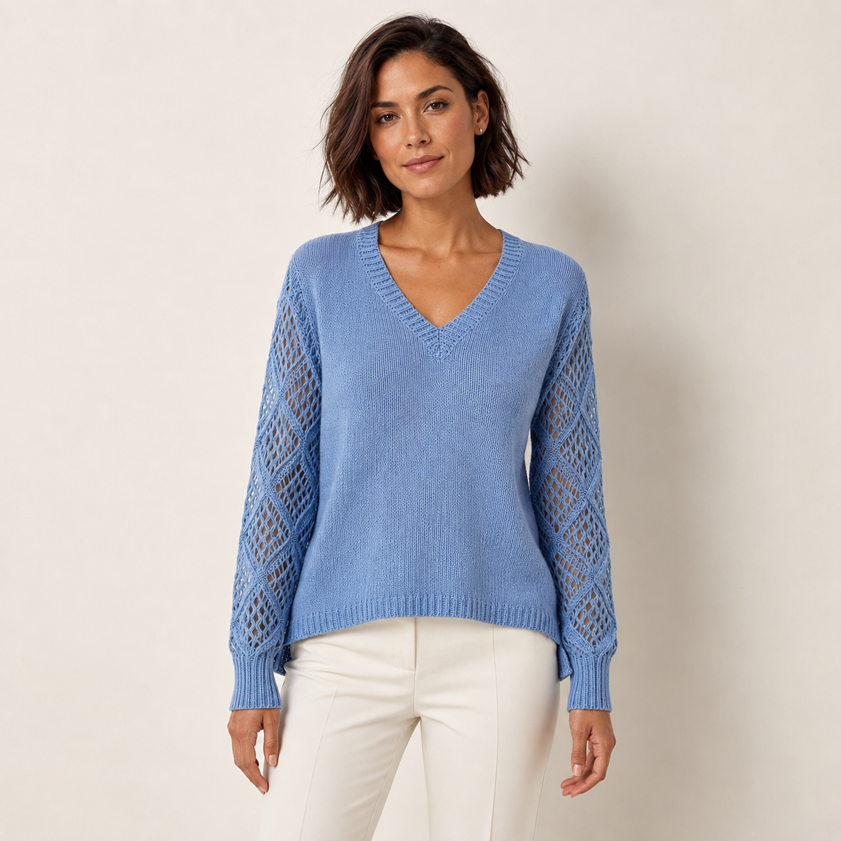 Winnifred | V-Neck Hollow-Sleeve Knit Sweater