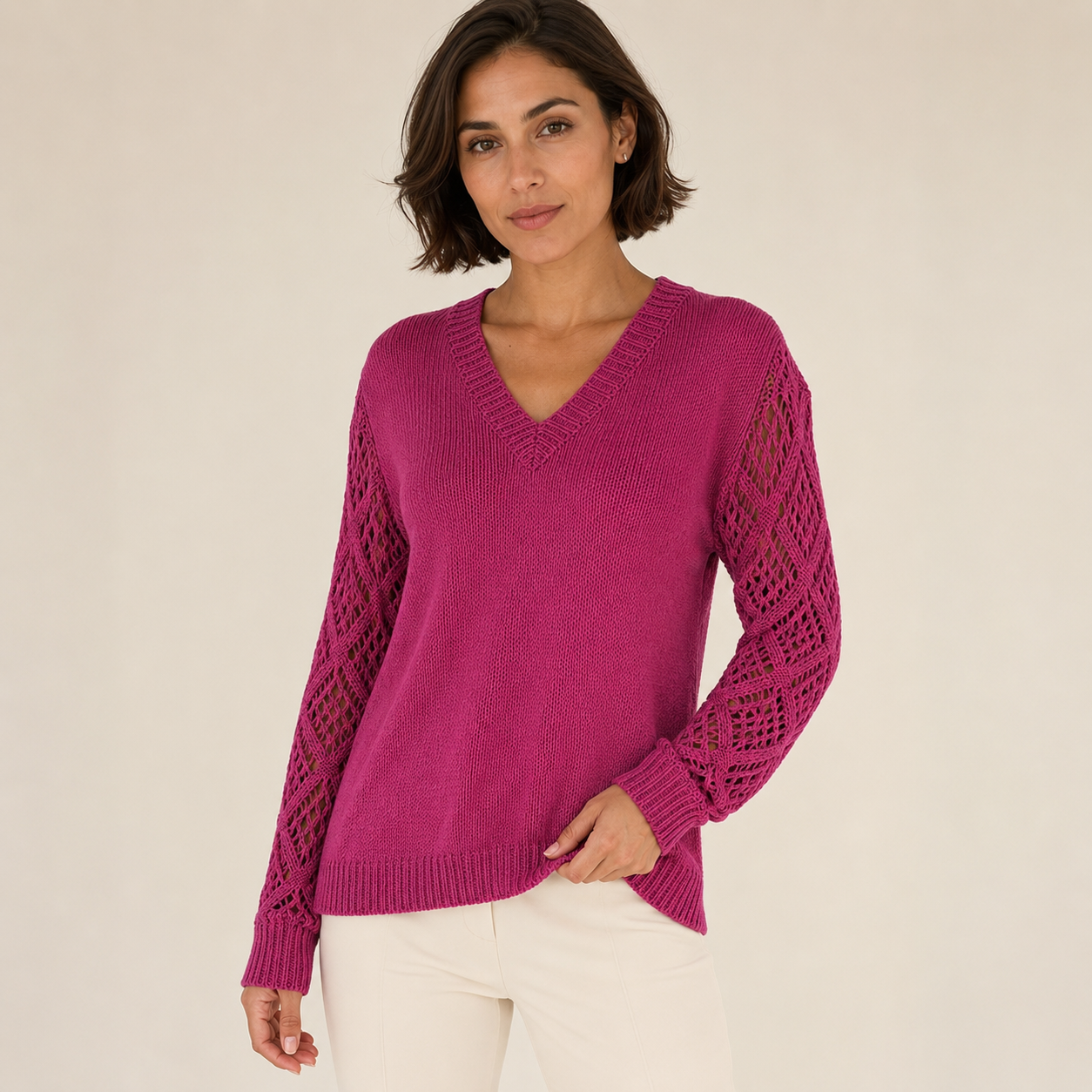 Winnifred | V-Neck Hollow-Sleeve Knit Sweater