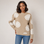 Maribel | Floral Intarsia Crew Neck Sweater with Relaxed Fit
